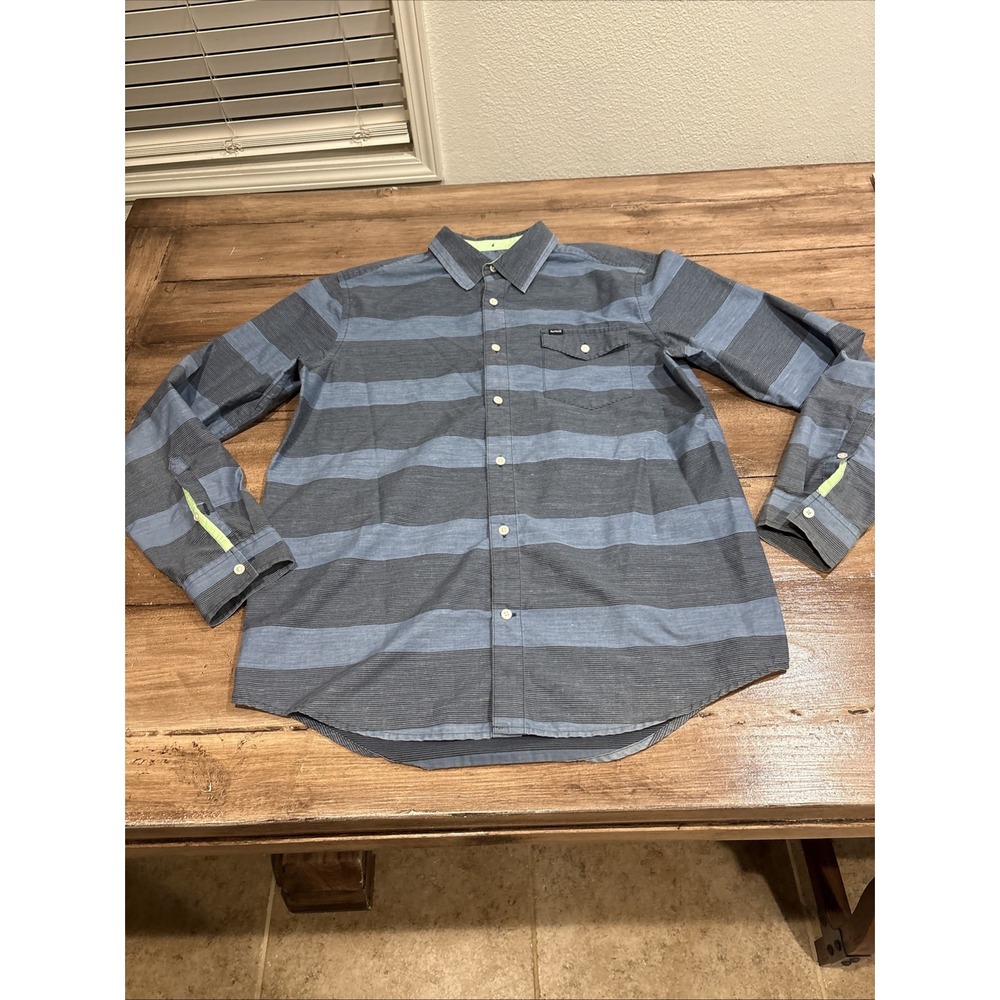 Hurley Shirt Mens Large Blue Geometric Tribal Aztec‎ Long Sleeve Casual
